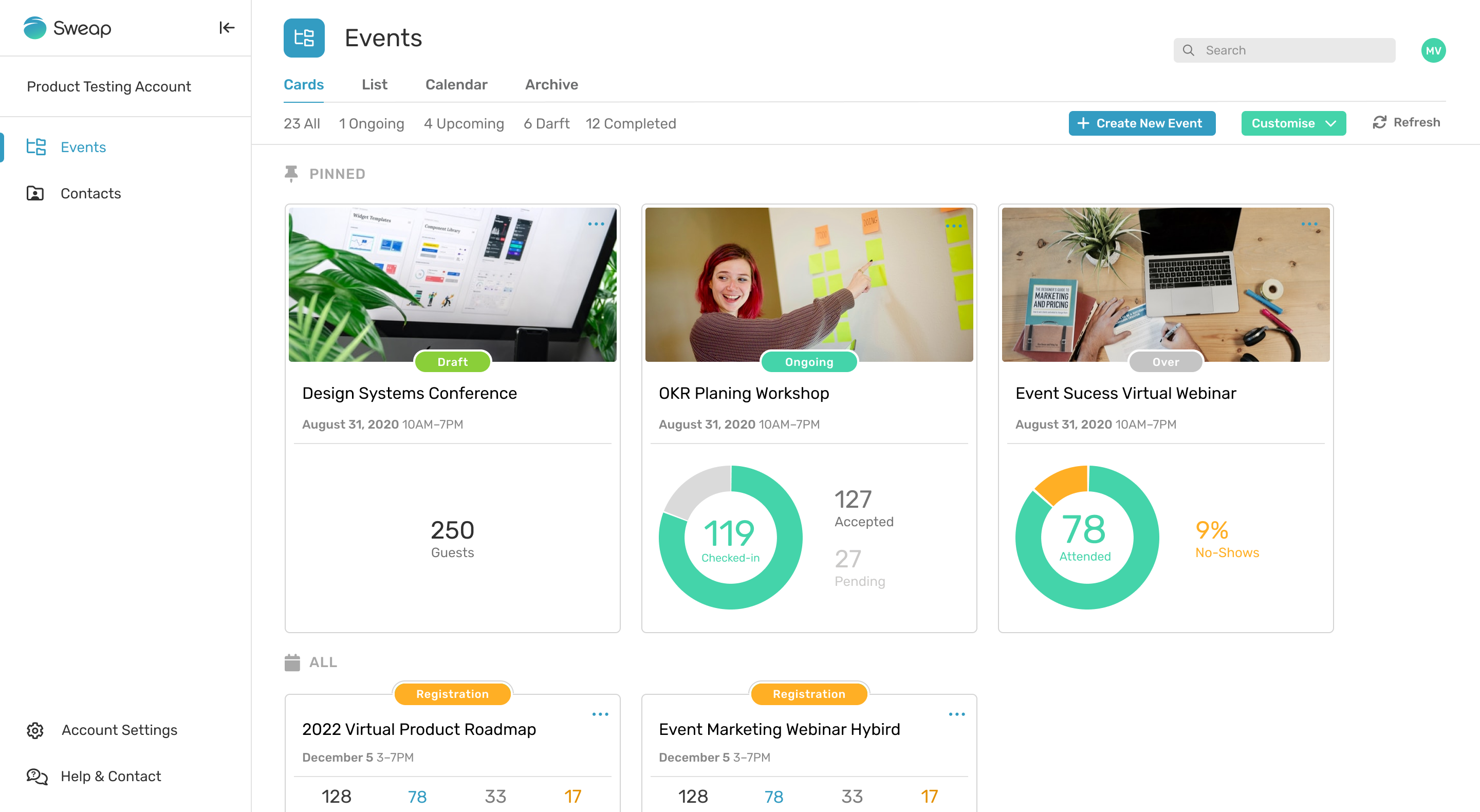 Sweap events UI